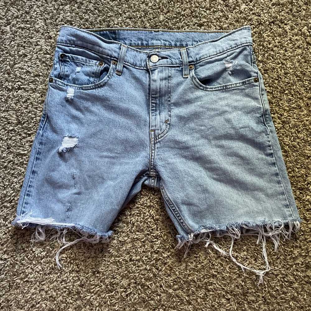 Distressed Light Blue Levi Denim Shorts